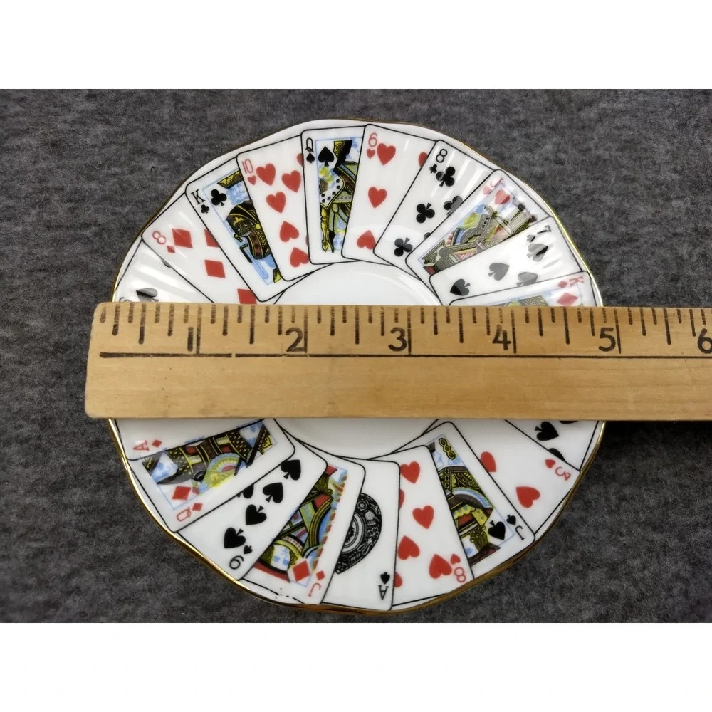 Elizabethan Playing Cards‎ Demitasse Cup & Saucer Set/4 Cut for Coffee England
